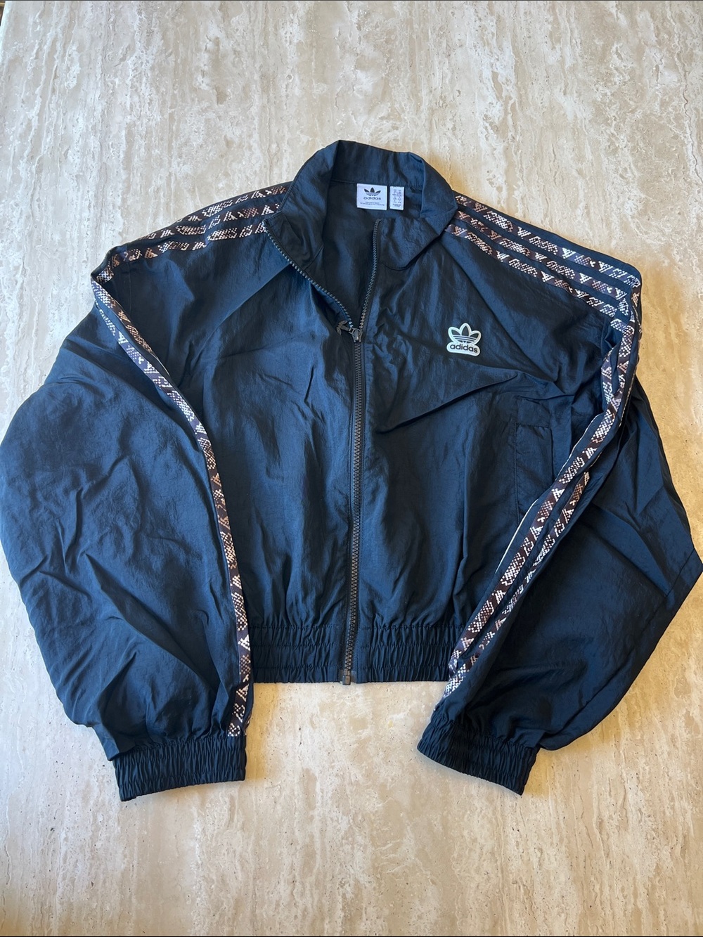 adidas Black Women's Cropped Bomber Jacket with snake skin trim